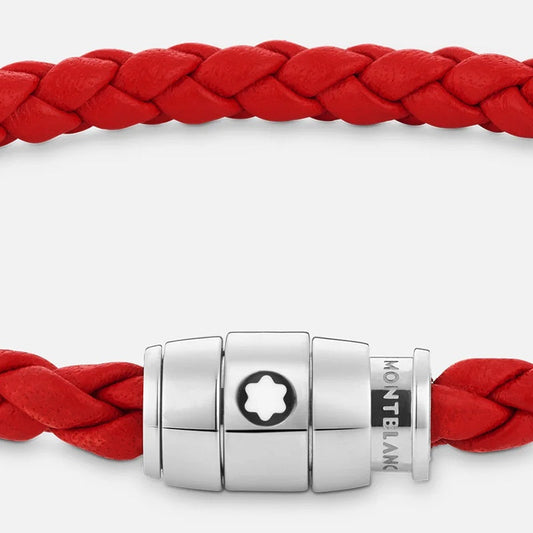 Montblanc bracelet cuir tressé rouge fermeture à 3 anneaux taille S 130901 60