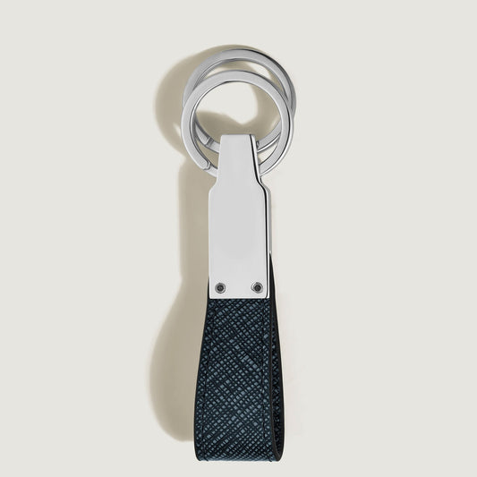 Porte-clés Montblanc avec boucle en tweed bleu élégant 220397