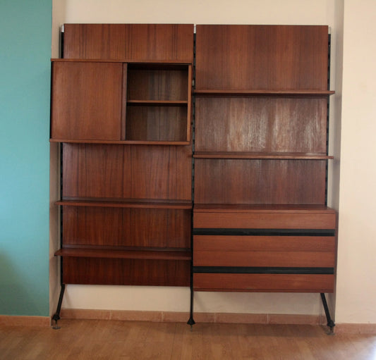 Bibliothèque modulaire à deux modules en bois, meuble mural modulaire Urio conçu par Ico et Luisa Parisi pour Mim 1957, Italie, années 60