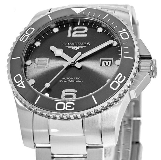 Montre Longines HydroConquest en céramique 41 mm, boîtier en acier gris, mouvement automatique, référence L3.781.4.76.6