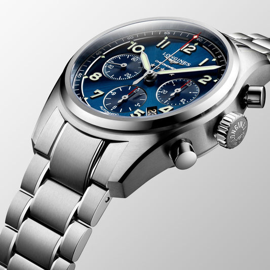 Montre Longines Spirit 42 mm en acier bleu automatique L3.820.4.93.6
