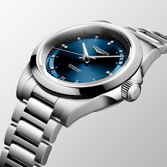 Montre Longines New Conquest 34 mm en acier bleu automatique L3.430.4.97.6