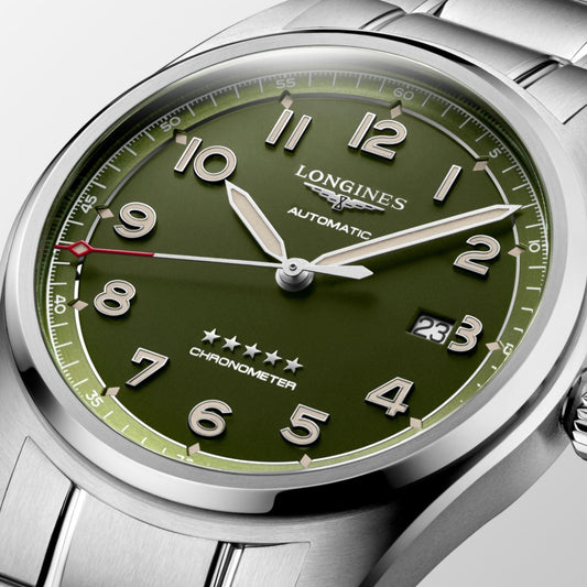 Montre Longines Spirit 42 mm en acier automatique vert mat L3.811.4.03.6