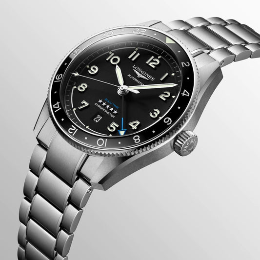 Montre Longines Spirit Zulu Time 42 mm en acier noir automatique L3.812.4.53.6