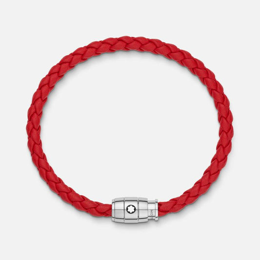 Montblanc bracelet en cuir tressé rouge fermeture à 3 anneaux taille M 130902 63