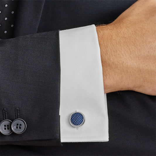 Montblanc boutons de manchette acier Meisterstück bleu 112904