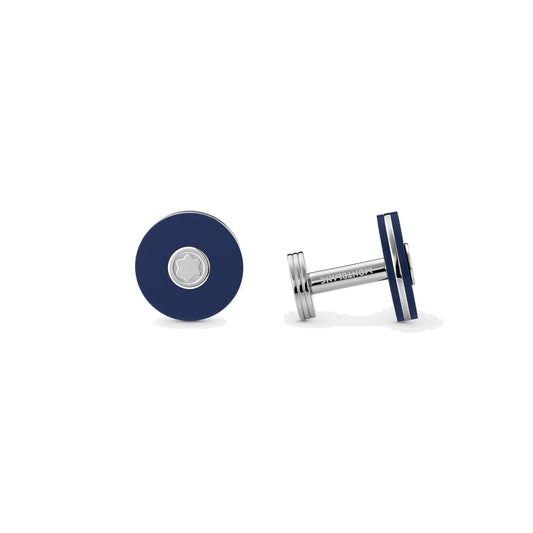 Boutons de manchette Montblanc ronds en acier précieux avec résine bleue 123812