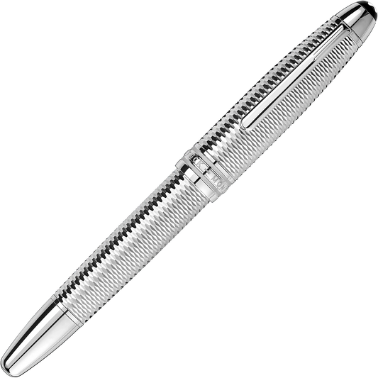 Stylo plume Montblanc Meisterstück Geometry Solitaire LeGrand, plume M, revêtement platine, couleur argent, référence 118097