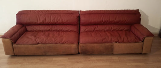 Canapé Bogo vintage en cuir marron et daim avec sièges inclinables, signé Carlo Bartoli pour Rossi di Albizzate, 1970