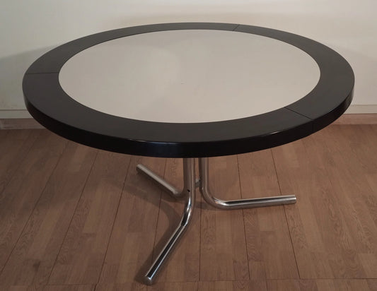 Table de salle à manger vintage d'Achille Castiglioni pour Zanotta, plateau noir et pieds chromés, années 1970
