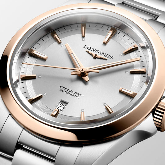 Montre Longines Conquest 30 mm Automatique Argent Or Rose Acier L3.320.5.72.6
