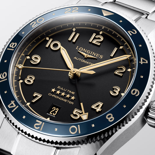 Montre Longines Spirit Zulu Time 39 mm Anthracite Automatique Acier L3.802.4.60.6