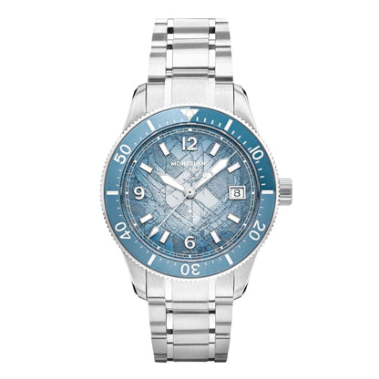 Montblanc montre Iced Sea Automatic Date 0 Oxygen 38mm bleu clair automatique acier 134022