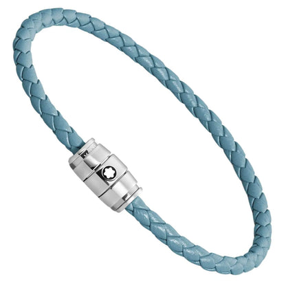 Bracelet en acier Montblanc à 3 anneaux et bracelet en cuir Meisterstück Bleu Fumé, taille M, référence 13429363