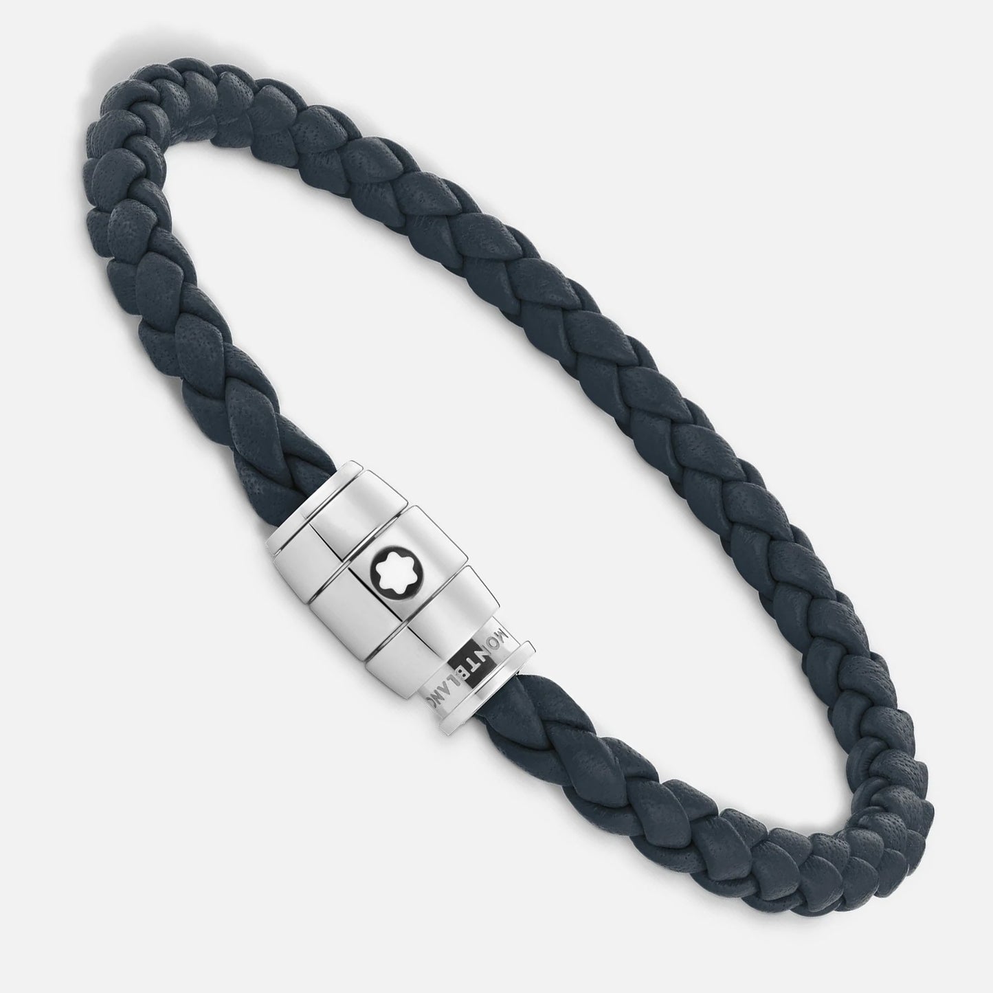 Montblanc bracelet en acier à 3 anneaux et cuir Meisterstück Bleu avion taille M 13601363