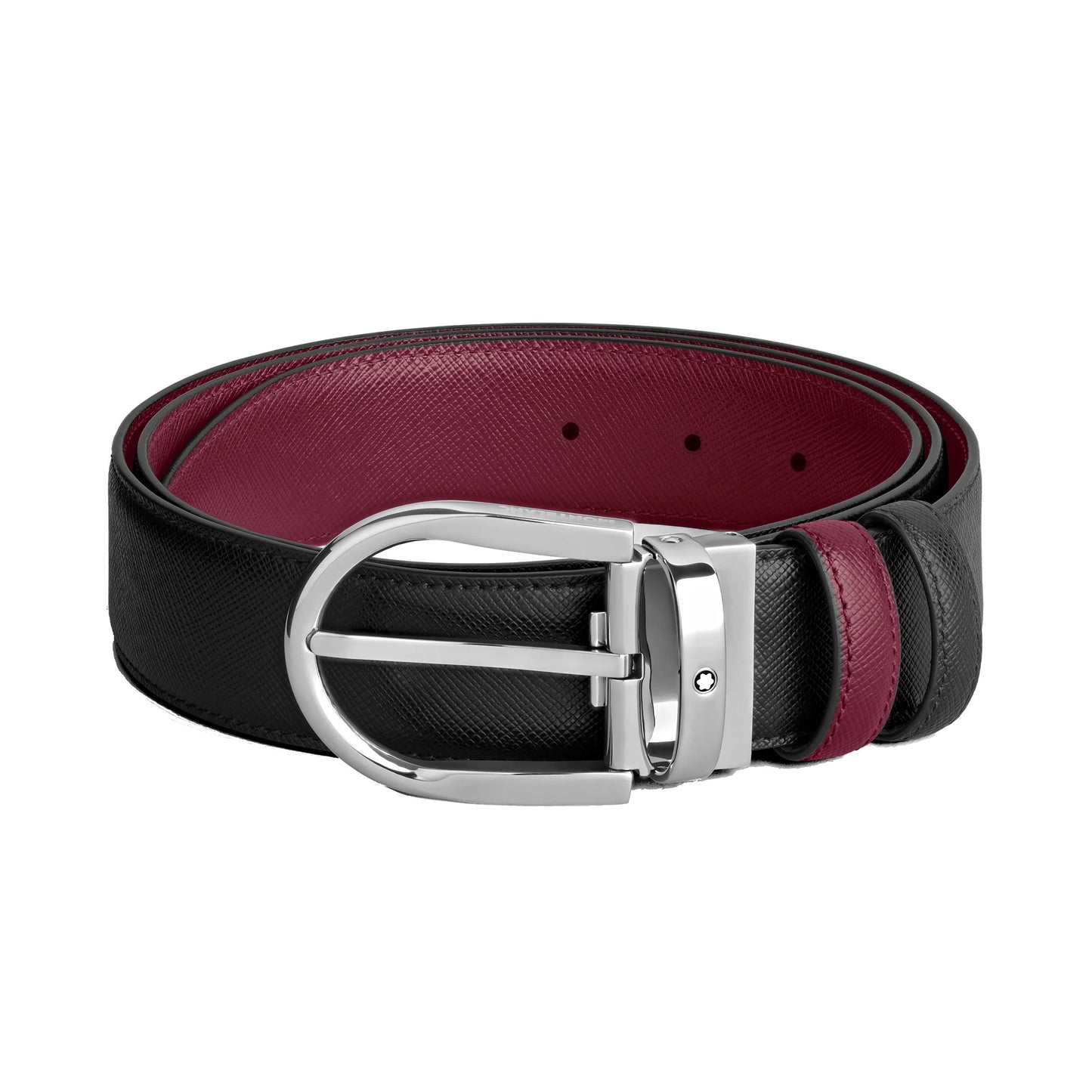 Ceinture réversible Montblanc 35 mm en cuir noir/cassis avec boucle fer à cheval 199638