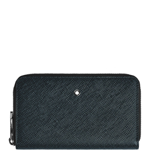 Montblanc portefeuille 12 compartiments avec fermeture éclair moyen Sartorial tweed bleu 220362