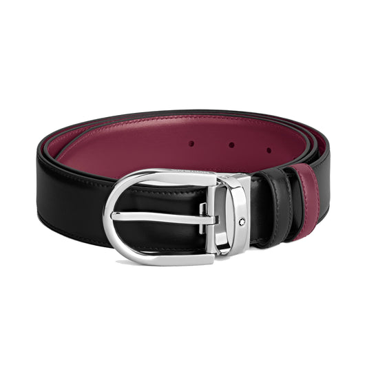 Ceinture réversible Montblanc 35 mm en cuir noir/gris avec boucle en fer à cheval 199640