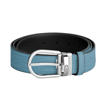 Ceinture Montblanc 35 mm en cuir bleu fumé avec boucle fer à cheval 199645