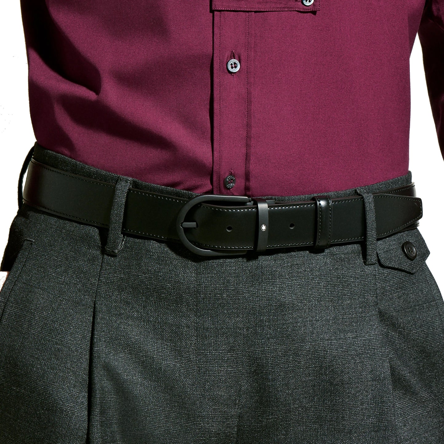Ceinture Montblanc 35 mm en cuir noir avec boucle en fer à cheval 199650
