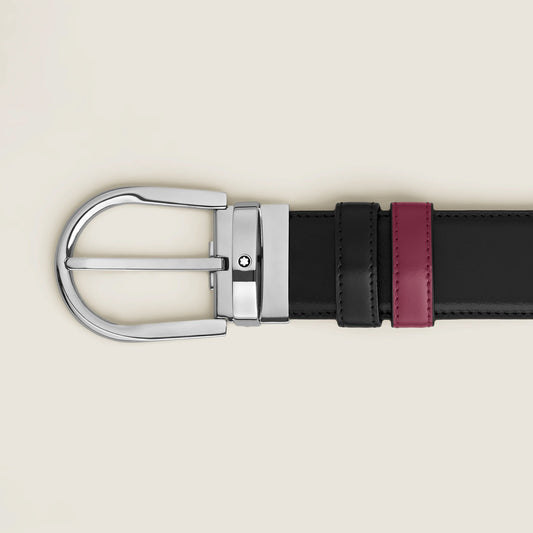 Ceinture réversible Montblanc 35 mm en cuir noir/gris avec boucle en fer à cheval 199640