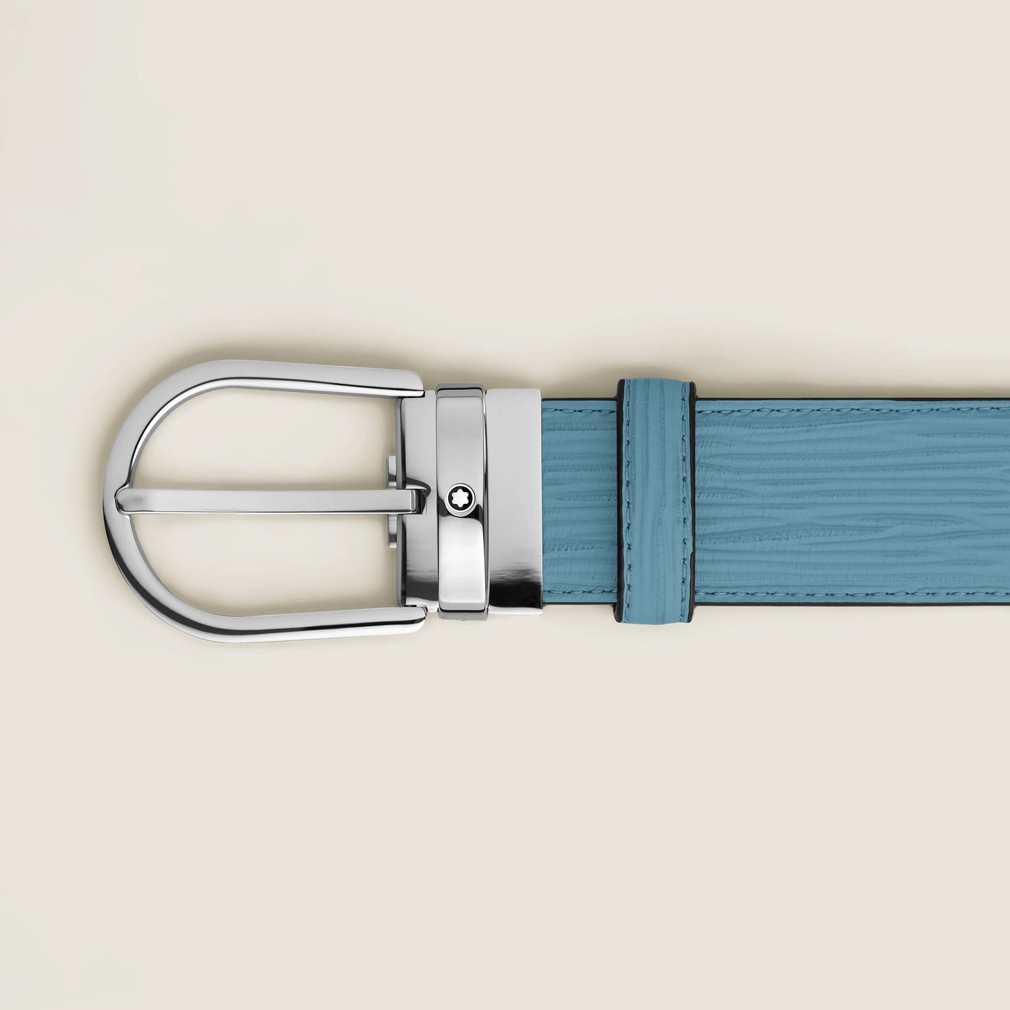 Ceinture Montblanc 35 mm en cuir bleu fumé avec boucle fer à cheval 199645