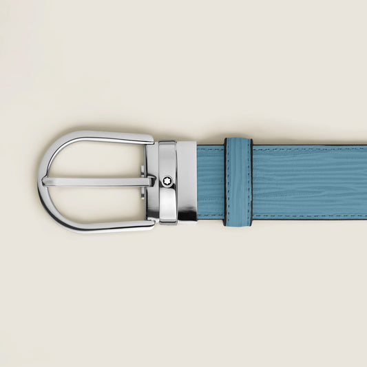 Ceinture Montblanc 35 mm en cuir bleu fumé avec boucle fer à cheval 199645