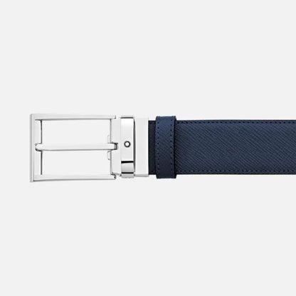Montblanc ceinture 35mm boucle trapézoïdale cuir Sartorial réversible noir bleu longueur réglable 118438
