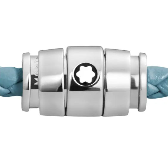 Bracelet en acier Montblanc à 3 anneaux et bracelet en cuir Meisterstück Bleu Fumé, taille M, référence 13429363