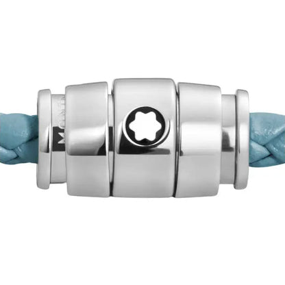 Bracelet en acier Montblanc à 3 anneaux et bracelet en cuir Meisterstück Bleu Fumé, taille M, référence 13429363