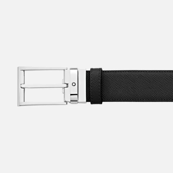 Montblanc ceinture 35mm boucle trapézoïdale cuir Sartorial réversible noir bleu longueur réglable 118438