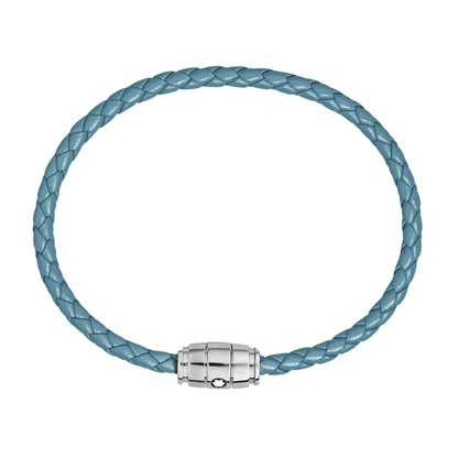 Bracelet en acier Montblanc à 3 anneaux et bracelet en cuir Meisterstück Bleu Fumé, taille M, référence 13429363