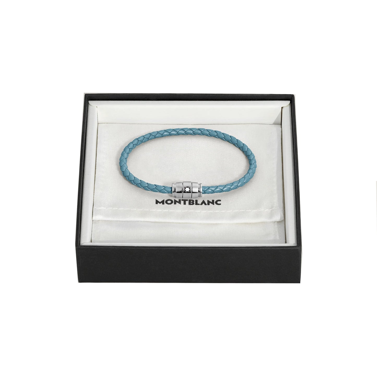 Bracelet en acier Montblanc à 3 anneaux et bracelet en cuir Meisterstück Bleu Fumé, taille M, référence 13429363