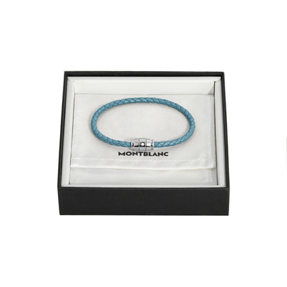 Bracelet en acier Montblanc à 3 anneaux et bracelet en cuir Meisterstück Bleu Fumé, taille M, référence 13429363