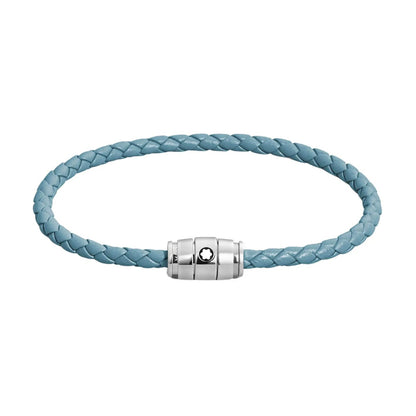 Bracelet en acier Montblanc à 3 anneaux et bracelet en cuir Meisterstück Bleu Fumé, taille M, référence 13429363
