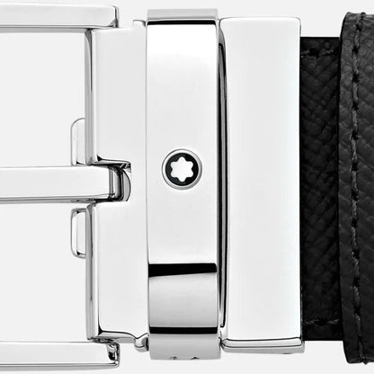 Montblanc ceinture 35mm boucle trapézoïdale cuir Sartorial réversible noir bleu longueur réglable 118438