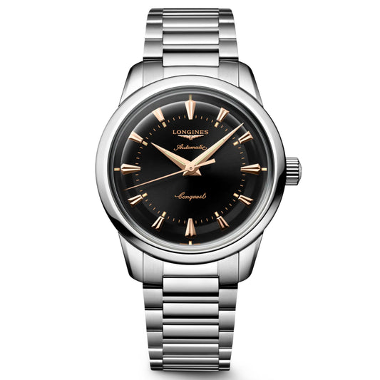 Longines montre Conquest Heritage 38mm noir automatique acier L1.649.4.52.6