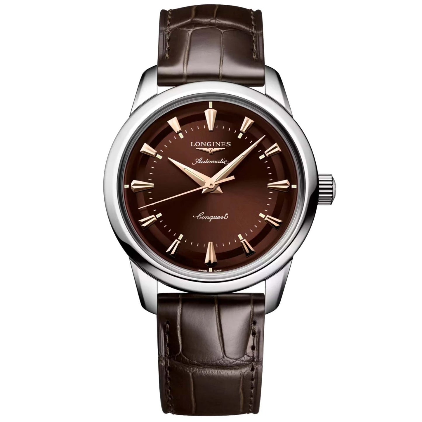 Montre automatique Longines Heritage 38 mm en acier brun L1.649.4.62.2
