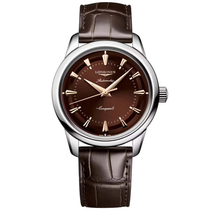 Montre automatique Longines Heritage 38 mm en acier brun L1.649.4.62.2