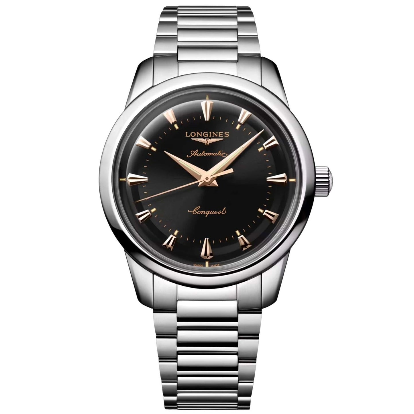 Montre automatique Longines Heritage 40 mm en acier noir L1.650.4.52.6