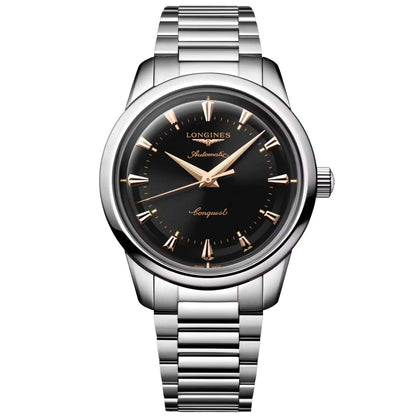 Montre automatique Longines Heritage 40 mm en acier noir L1.650.4.52.6