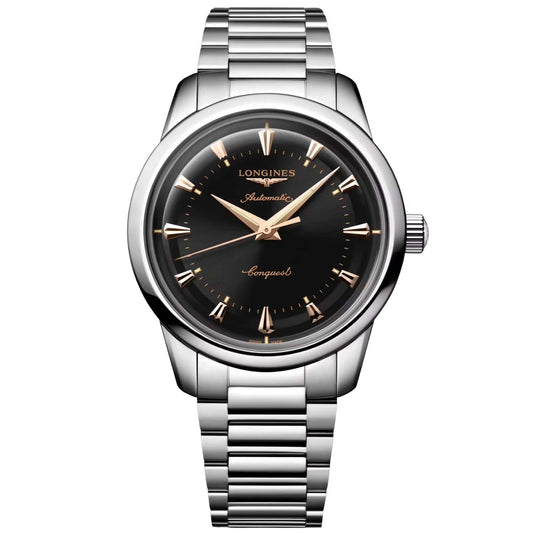 Montre automatique Longines Heritage 40 mm en acier noir L1.650.4.52.6