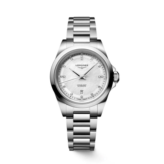 Longines montre Conquest 30mm nacre diamants automatique acier L3.320.4.87.6