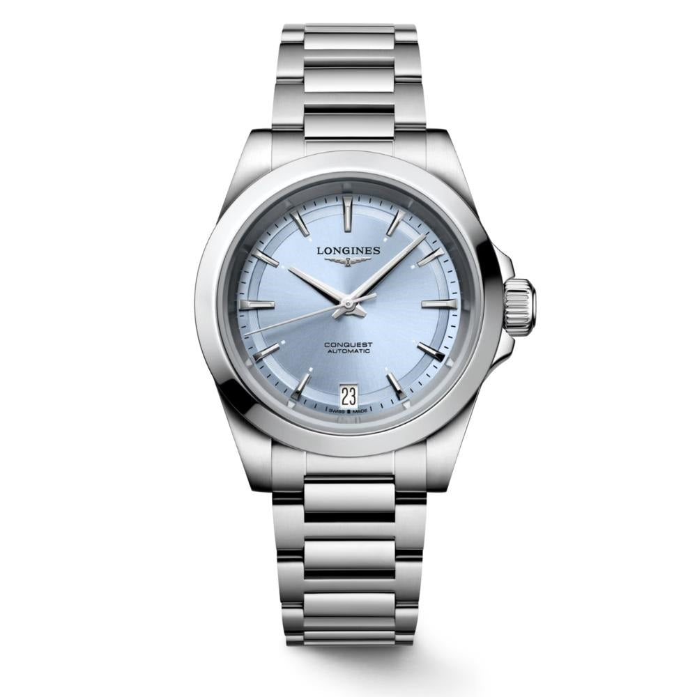Longines montre Conquest 34mm bleu automatique acier L3.430.4.92.6