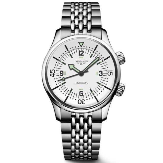 Longines montre Legend Diver 38mm blanc automatique acier L3.764.4.99.6