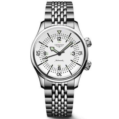 Longines montre Legend Diver 38mm blanc automatique acier L3.764.4.99.6
