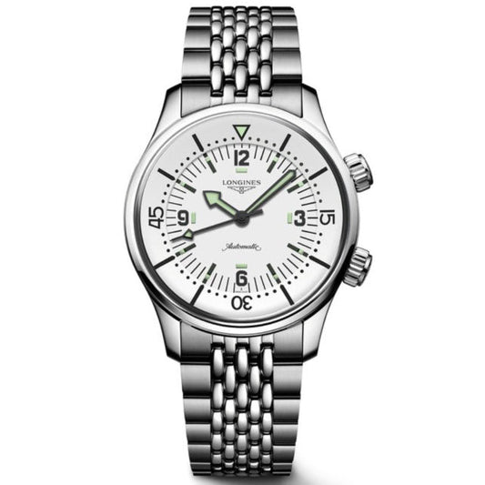 Longines montre Legend Diver 38mm blanc automatique acier L3.764.4.99.6