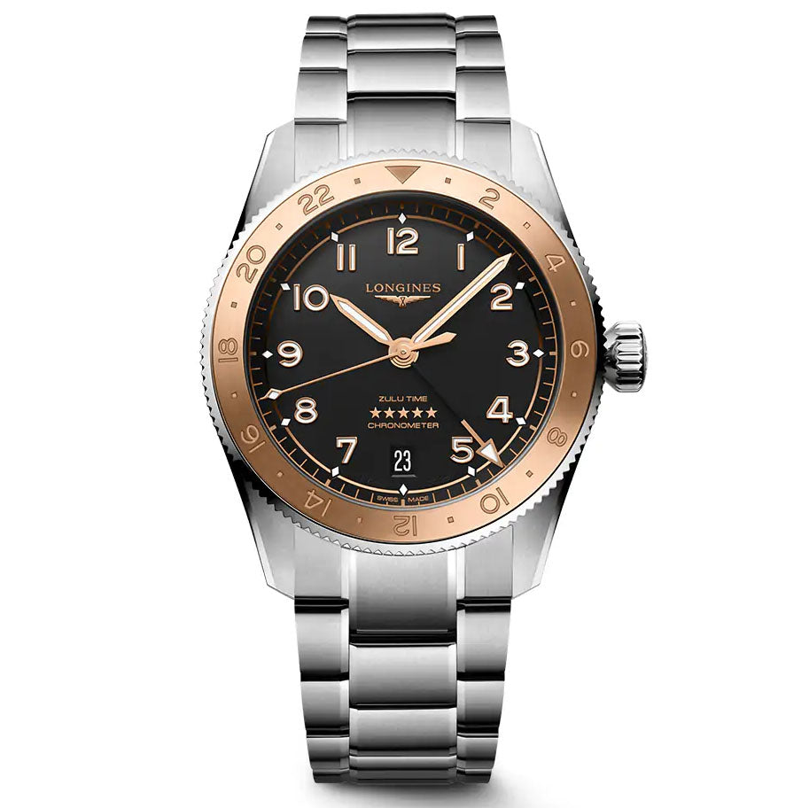 Montre Longines Spirit Zulu Time 1925 39 mm Noir Automatique Acier Doré L3.803.5.53.6