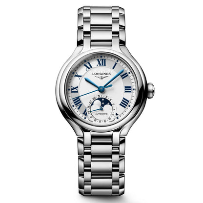 Longines montre Primaluna Moonphase 34mm argent automatique acier L8.126.4.71.6