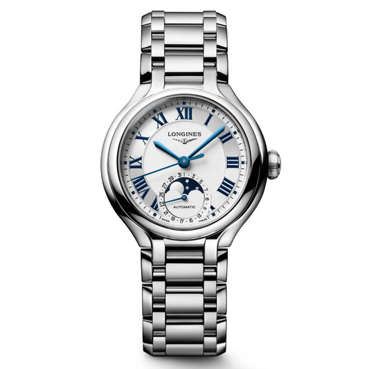 Longines montre Primaluna Moonphase 34mm argent automatique acier L8.126.4.71.6